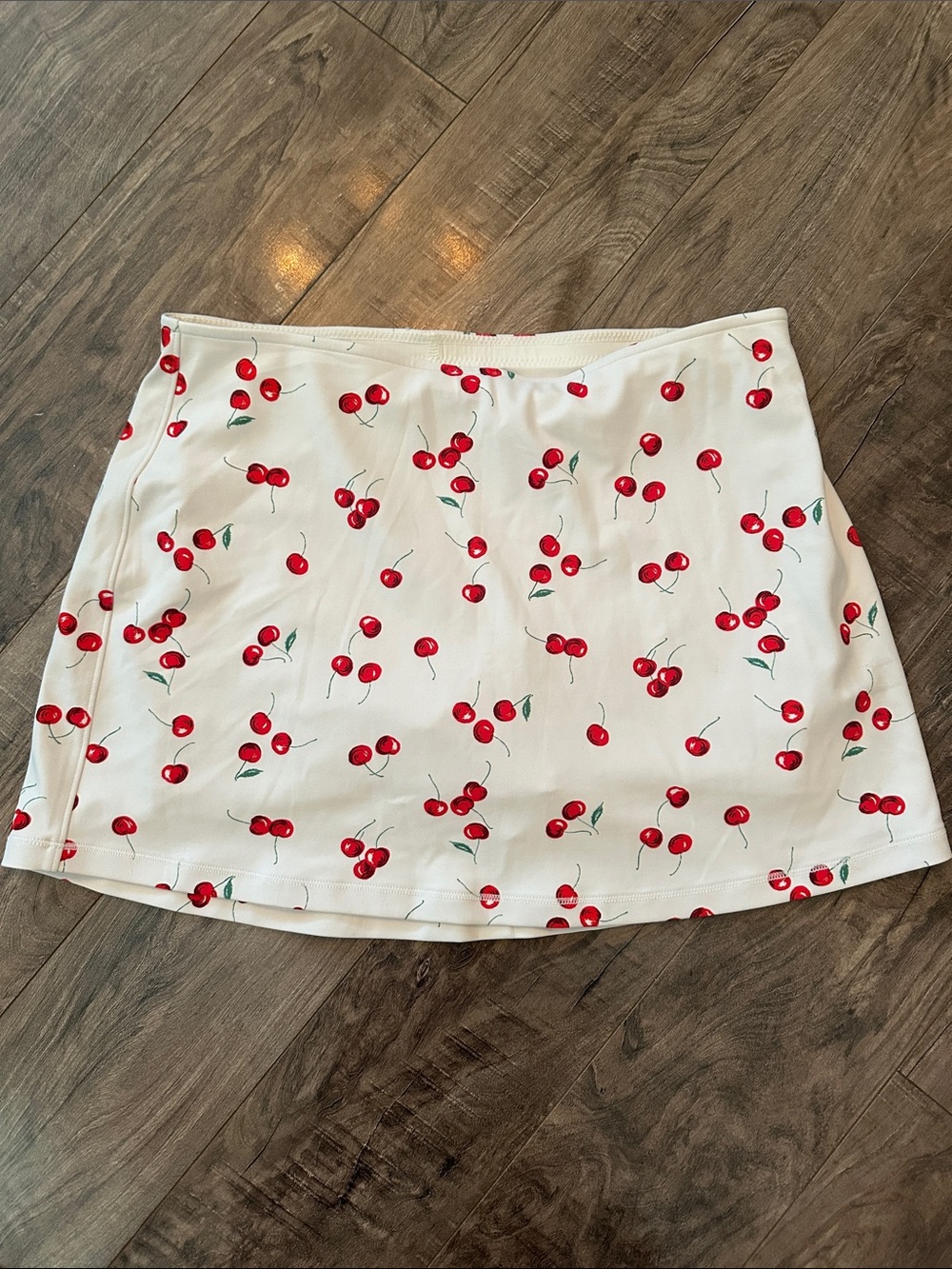 White Mini Skirt with Red Cherry Print